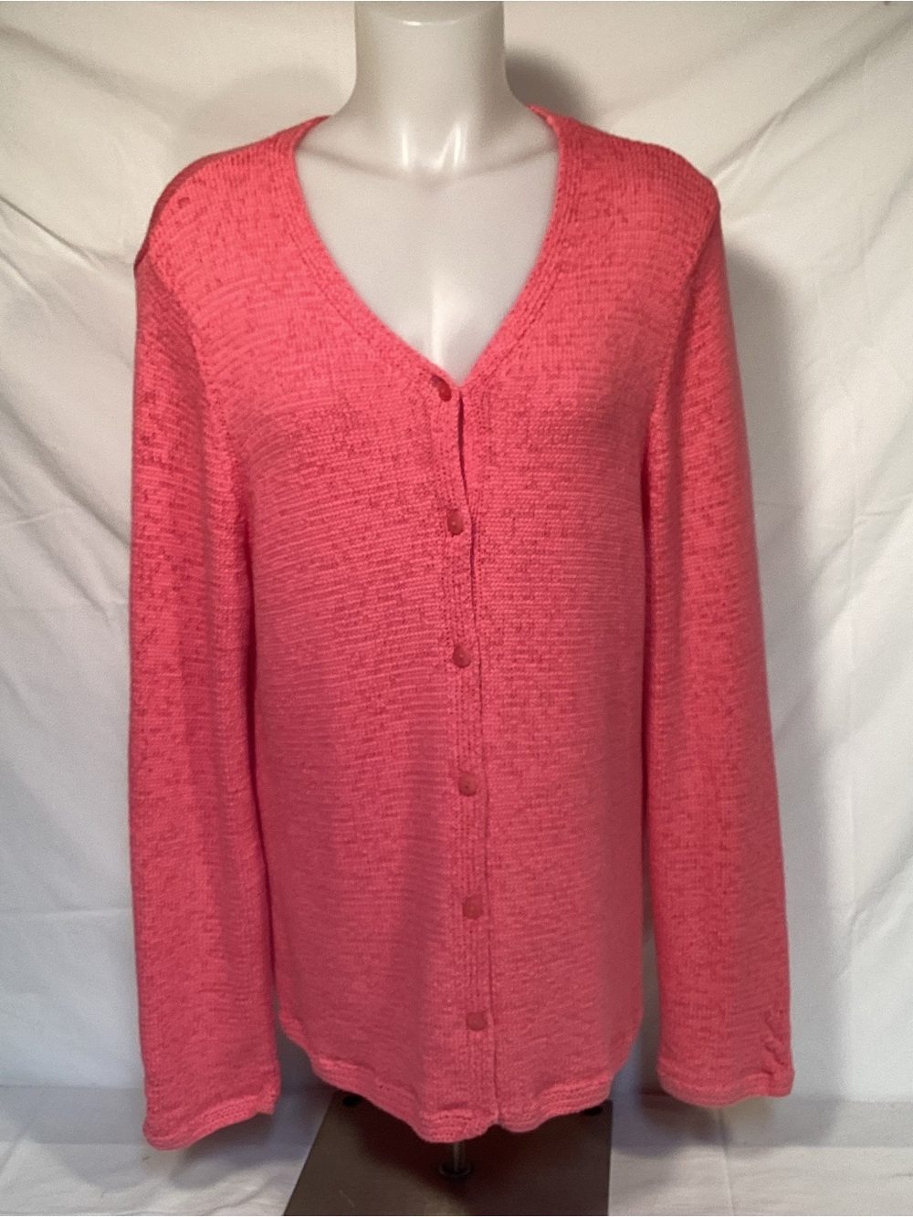 Pendleton Pink Coral Cotton V-Neck Button Cardigan Women’s Size Large